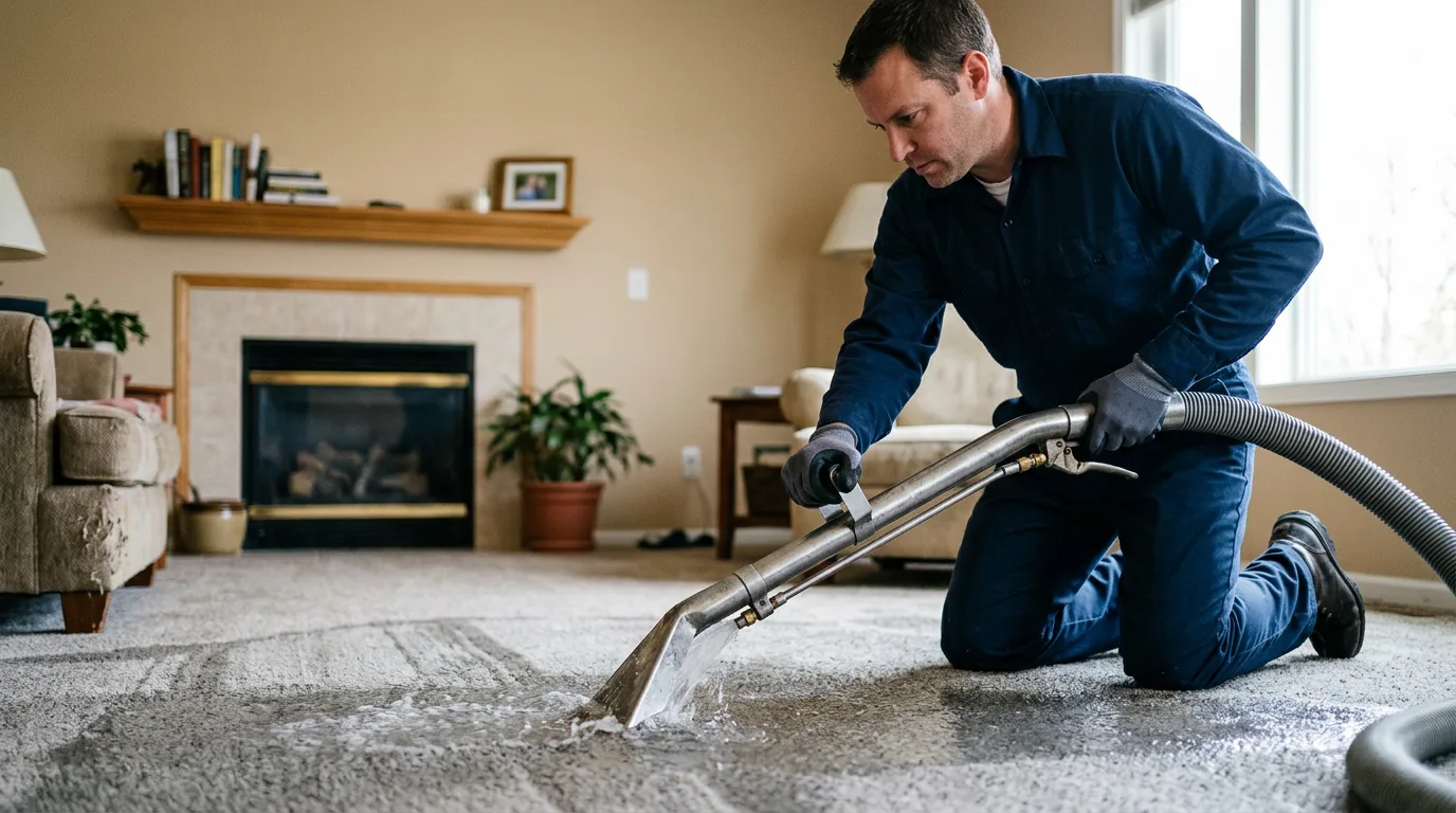 Water damage restoration technician working near Pennington, NJ